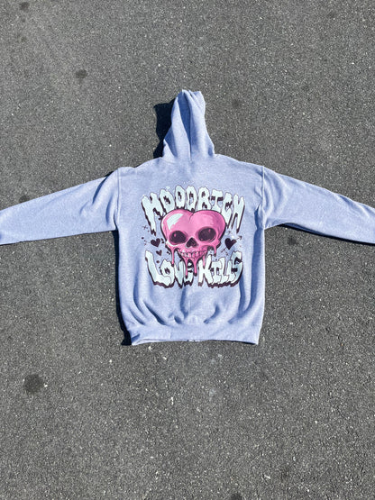 Grey Love Kills Zip-Up Hoodie