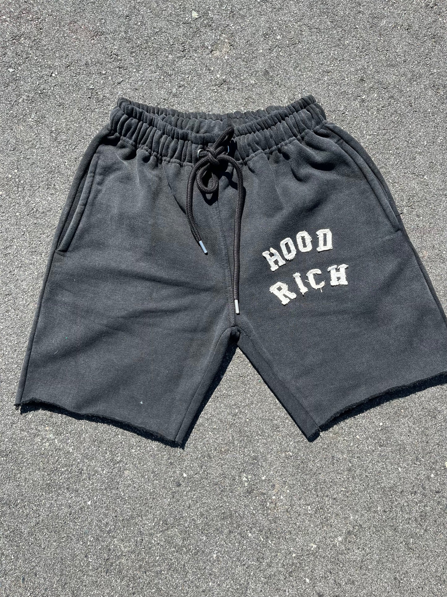 Acid Wash Black Distress Shorts