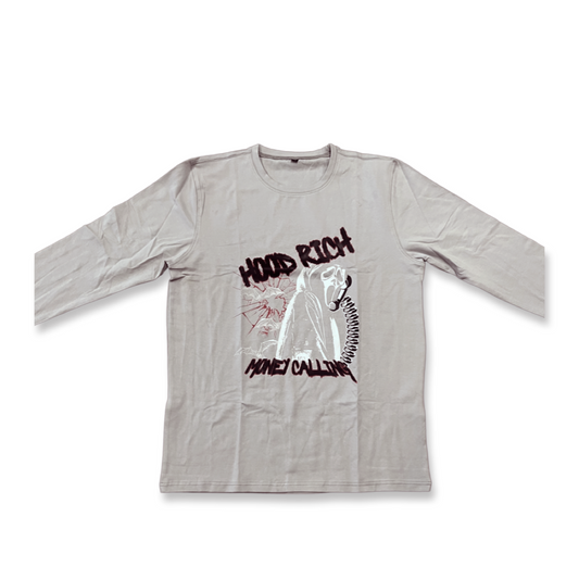 Grey “Money Calling” Long Sleeve T-Shirts