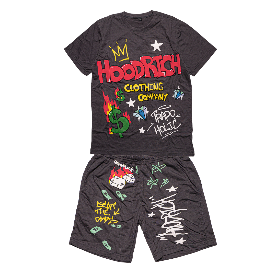 Charcoal Trapoholic Tshirt & Shorts Set