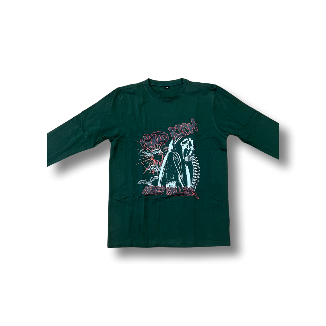 Army Green “Money Calling” Long Sleeve T-Shirts